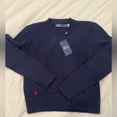 Brand New Tags Still Attached Ralph Lauren Slim Fit Sweater, Ralph Lauren Navy Sweater, Casual Blue Ralph Lauren Sweater, Ralph Lauren Blue Winter Sweater, Blue Ralph Lauren Winter Sweater, Blue Cotton Ralph Lauren Sweater, Blue Long Sleeve Ralph Lauren Sweater, Ralph Lauren Blue Cotton Sweater, Navy Ralph Lauren Flag Sweater