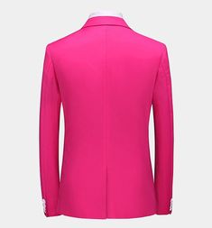 Finely crafted from high-quality material, durable and timeless, this single-breasted 3 piece pink suit is fully lined and has two exterior flap pockets. The long-lasting fabric is soft and comfortable. The slim fit suit jacket has two functional breast pockets, one exterior, and one interior. This classic deep pink outfit is the right choice to wear for those special days such as weddings, proms, anniversaries, even formal business functions. You absolutely can’t go wrong with this stylish men' Tailored Pink Blazer With Hidden Button Closure, Pink Business Blazer With Hidden Button Closure, Pink Blazer With Notch Lapel And Hidden Buttons, Pink Notch Lapel Blazer With Hidden Button Closure, Classic Pink Blazer With Hidden Button Closure, Classic Pink Blazer With Hidden Buttons, Elegant Pink Outerwear With Welt Pockets, Classic Pink Blazer With Lapel Collar, Pink Single Breasted Blazer With Lapel Collar