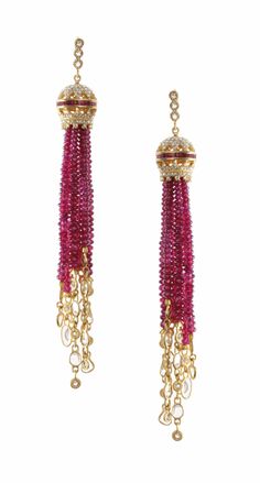 No Heat Ruby Tassel Earrings - Coomi Luxury Evening Jewelry With Tassels, Gem Jewelry, Ancient Coins, No Heat, Gems Jewelry, Tassel Earrings, Tassels, Ruby, Diamonds