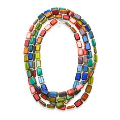 Celebrate every day with our NEWEST addition to the trilogy collection. This long beaded strand features a multicolored assortment of rectangular glass beads in rainbow order– reminiscent of the path on a game of candyland (that’s what it reminds me of!). Wearing this necklace is guaranteed to bring you and all of those around you joy. Meticulously handcrafted from 116 colorful glass beads in rainbow order– this necklace is a sure statement piece and includes every color of the rainbow: Red, Ora Cheap Multicolor Double Strand Jewelry, Luxury Multicolor Single Strand Beaded Necklaces, Pearl Necklace Classic, Chunky Pearl Necklace, Rainbow Order, Gemstone Drop Earrings, Glass Drop Earrings, Freshwater Pearl Jewelry, Rainbow Glass