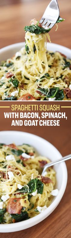 the cover of spaghetti squash with bacon, spinach and goat cheese