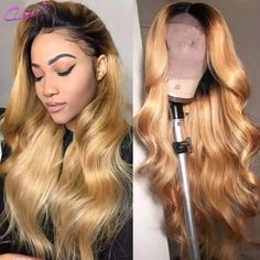 Ombre Honey Blonde Lace Front Wigs 13x4 Lace Frontal Wig Blonde 4x4 Body Wave Closure Wig Ombre Human Hair Wigs For Women 180% Honey Blond, Natural Hair Extensions, Hair Buns, Blonde Lace Front Wigs, Ombré Hair, Colored Wigs, Body Wave Wig