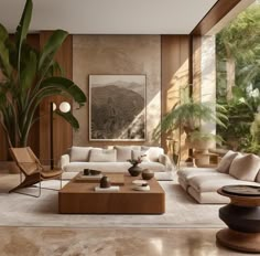 a living room filled with furniture and plants