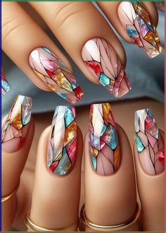 Kaleidoscope Nails, Rock Concert Nails, Disco Ball Nails, Stained Glass Nails, Crackle Nails, Concert Nails, Glass Nails Art, Rainbow Nails Design, Abstract Nail