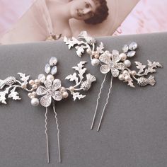 Wedding Hair pin , Bridal  Hair Piece ,  Wedding Hair Accessory Prom hair Single hair pin or set of 2  Colour: antique silver/clear/ivory/opal Measurements: vine approx  3.5 inches Materials:  metal components, clear crystal rhinestones, ivory  faux pearls, opal crystals . Please NOTE not light weight! Great for wedding or other celebration. More same style: https://www.etsy.com/uk/shop/BridalArtDeco?ref=listing-shop-header-item-count&search_query=hair+chain MORE ACCESSORIES: https://www.etsy.com/uk/shop/BridalArtDeco?ref=listing-shop-header-item-count&section_id=23918122 Please note some images have been enlarged to allow for details to be shown. Read the descriptions for details on actual size of each item.In all my shop listing I have made every effort to ensure that the images match th Floral Hair Comb Wedding, Pearl Headpiece Wedding, Wedding Hair Pin, Headpiece Wedding Hair, Bridal Floral Headpiece, Hair Chain, Brunette Makeup, Floral Hair Combs, Hair Chains