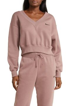 Nike Sportswear Phoenix Fleece V-Neck Crop Sweatshirt | Nordstrom Jordan Air Max, Nike Sportswear Phoenix Fleece, Sport Nike, Wide Leg Sweatpants, Club Sweatshirts, Oversized Crewneck, Loungewear Sets, Nike Store, Womens Fleece