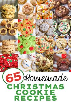 a collage of christmas cookie recipes with text overlay that reads 65 homemade christmas cookies