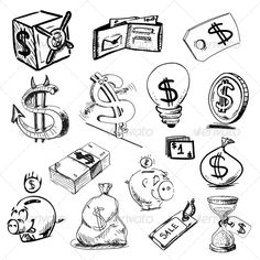 hand drawn money icons set - miscellaneous illustrations