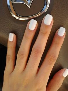 White Nails Matte Short, White Summer Nails Short, White Nails Ideas Simple, Basic Short White Nails, Short Round Milky White Nails, White Finger Nails, Really Short White Acrylic Nails, White Nails Real Nail, Grade 8 Grad Nails