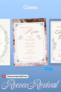 the wedding stationery is displayed in three different colors and font options for each card