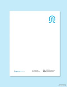 a letterhead with an abstract blue logo on the front and bottom, sitting on a light blue background