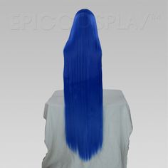 Asteria Dark Blue Very Long Straight Wig Our Asteria style Dark Blue Very Long straight wig boasts an impressive total of 50” in length. This style is long enough to reach just above the knees on someone who is 5'5, so be sure to take into consideration your own height to estimate where it will fall. This wig comes with 7” bangs perfect for wearing straight out of the bag. These bangs can be worn straight, side swept, or even cut and styled to suit your specific needs. A skintop at the crown of Dark Blue Wig, Blue Cosplay Wig, Blue Cosplay, Which Character Are You, Long Straight Wig, Blue Wig, Epic Cosplay, Side Swept, Style Dark