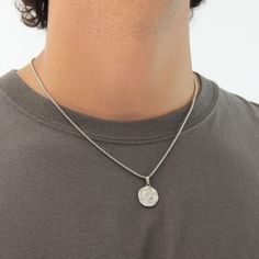 Silver Coin Pendant Necklace For Men or Women - Pendant Necklace - Boutique Wear RENN Silver Coin Necklace Men, Minimalist Necklace Men, Mens Necklaces Aesthetic, Stainless Steel Necklace Men, Men Necklace Ideas, Men Pendant Necklace, Silver Chain For Men With Pendant, Silver Chain For Men Mens Fashion, Necklace Men’s