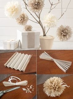 the process of making paper flowers is shown