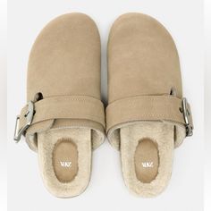 Genuine Zara New With Tag Material: Leather Upper Color: Beige Comfortable Flat Suede Clogs. Buckle Detail On Side. Faux Fur Lining To Keep Toes & Feet Toasty. Euro Size 37(6.5), 38(7.5), 39(8), 40(9) Beige Round Toe Mules With Buckle Closure, Beige Mules With Buckle Closure And Round Toe, Casual Beige Clogs With Buckle Closure, Winter Slip-on Clogs With Buckle Closure, Winter Buckle Closure Slip-on Clogs, Winter Clogs With Buckle Closure And Round Toe, Winter Beige Closed Toe Clogs, Winter Suede Closed Toe Mules, Winter Closed Toe Suede Mules