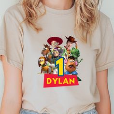 there is a woman wearing a t - shirt with the name dylan on it