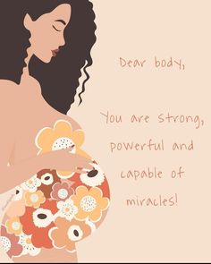 a pregnant woman holding her belly with the words dear body you are strong, powerful and capable of muscles