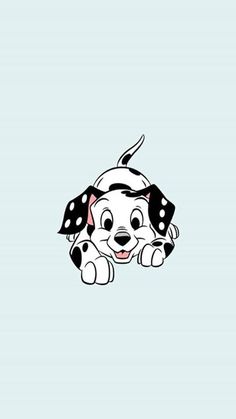 a cartoon dog with polka dots on it's head and paws, laying down