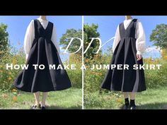 two pictures of a woman wearing a dress with the words how to make a jumper skirt