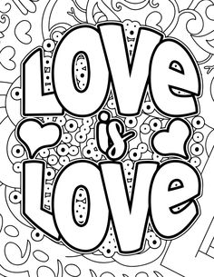 love is in the air coloring page with hearts and swirls on it, black and white