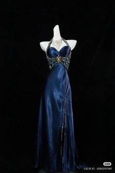 Short Draped Dress, Greek Themed Prom Dresses, Blue And Gold Dress Prom, Navy Blue Vintage Dress, Beautiful Blue Dress, Blue Velvet Dress Aesthetic, Princess Themed Prom Dresses, Zara Prom Dress, Bead Dress Design