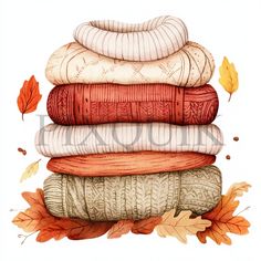 a stack of knits and autumn leaves