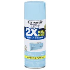 a spray can of blue paint with the words rust - oleum accent's 2x ultra cover