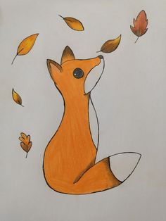 a drawing of a fox with leaves falling from it's back and eyes closed