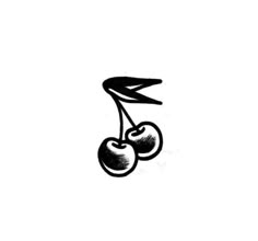 a black and white drawing of two cherries