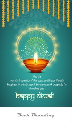 happy diwali greeting card with an image of a lit candle in a bowl