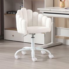 PRICES MAY VARY. 🍭[CUTE DESIGN]: Upgrade the look of home office or bedroom with white sherpa fabric rolling computer chair. This fun design beautiful appearance will complement room and help to achieve a look of fresh and style. This chair for bedroom is a perfect gift for children！ 🍭[COMFORTABLE]: The use of high-quality sherpa fabric, very soft and cozy to touch. This cushioned chair has a high back to keep you comfortable all day long. Not only is this chair a stylish option for your room, Cute Desk Chairs No Wheels, Aesthetic Desk Essentials, Cute Gaming Chairs, For My Room, Teen Desk Chair Cheap, Chairs For Vanity, Makeup Table Chair, Cute White Chair, Aesthetic Room Essentials