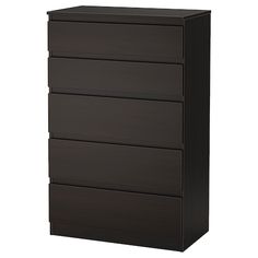 a black dresser with three drawers on top and one drawer open to show the bottom