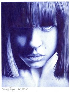 a drawing of a woman's face with bangs