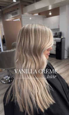 Abbey Yung Hair, 2025 Blonde Hair Trends, Carachele Hair, Blonde Hair Inspo Balayage, Vanilla Cream Blonde Hair, Winter Highlights For Blondes, Blond Balayage Hair, Full Blonde Highlights, Blonding Hair