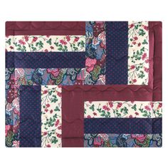 an image of a quilted blanket with flowers and leaves on the border, in burgundy