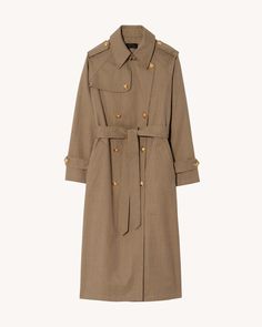 Relaxed double breasted trench coat in Italian cotton. Signature crest buttons in gold. Front and back storm flaps. Hook-and-eye closure at neck. Slant welt pockets. Side welt pockets. Epaulettes at collar and sleeve. Tie belt. Belt loops. Back vent with button closure. Fully lined.Markdown items are eligible for return within 7 days of receipt. Denim Editorial, Double Breasted Trench Coat, Womens Ballet Flats, Leather Ballet Flats, Short Shirts, Blazer Coat, Tie Belt, Skirt Top, Sweater Jacket