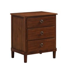 a wooden nightstand with two drawers on one side