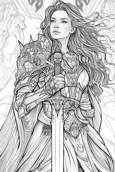 Unleash your creativity with this stunning coloring page featuring a beautiful warrior princess adorned in intricate armor, with long flowing hair. Designed for adults, this detailed artwork allows you to immerse yourself in the world of fantasy and empowerment as you bring this fierce character to life. Download this free printable and enjoy a captivating coloring experience! #AdultColoringPage #WarriorPrincess #FantasyArt #PrintableArt #FreePrintable #ColoringForAdults #CreativeColoring #EmpowermentArt #ArtTherapy Plus Size Coloring Pages, Witch Coloring Pages For Adults, Intricate Armor, Beautiful Warrior, Empowerment Art, Witch Coloring Pages, Adult Coloring Books Printables, Detailed Artwork, Unique Coloring Pages