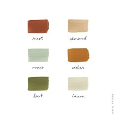 different shades of paint on white paper with words that say, sweet almond and almond