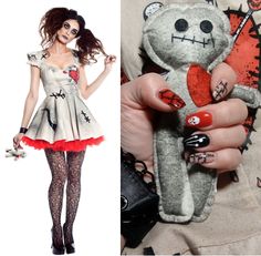 a woman holding a teddy bear in her left hand and wearing tights on the right