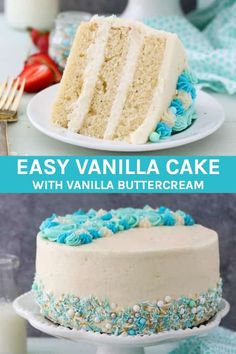 two different types of vanilla layer cake on plates