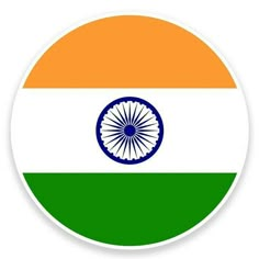 the flag of india on a round sticker with white and green stripes, an orange circle in the center