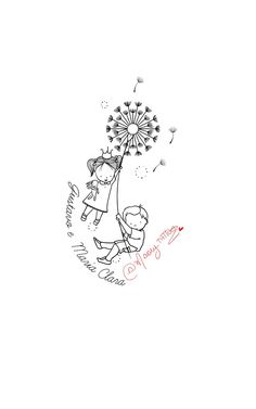 a drawing of a person holding a dandelion with the words happy birthday on it