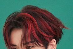 Red Hair Color Men Hairstyles, Men Streaks Hair, Men With Red Highlights, Red Hair Streaks Short Hair, Red Streaks Short Hair, Dyed Tips Short Hair Men, Red Highlights Men Hair, Red Highlights On Black Hair Men, Hair Color Ideas For Short Hair Men