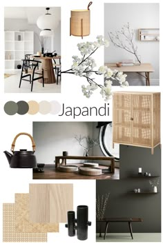 an interior design board with different colors and furniture