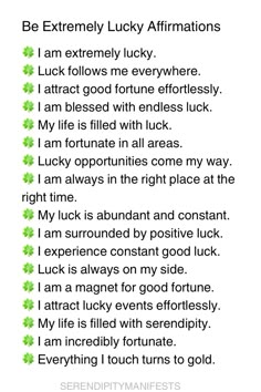 a poem written in green with the words be extremely lucky affirmations