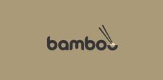 the word bamboo is written with chopsticks in black on a beige background, and it