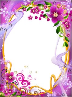 a purple and yellow frame with flowers on the bottom, and stars in the middle