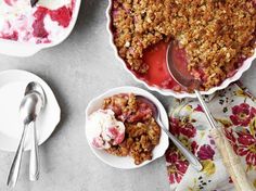 an image of a pie with ice cream in it and other desserts on the table