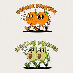 two oranges are dancing together with the words orange forever on their faces and bottom